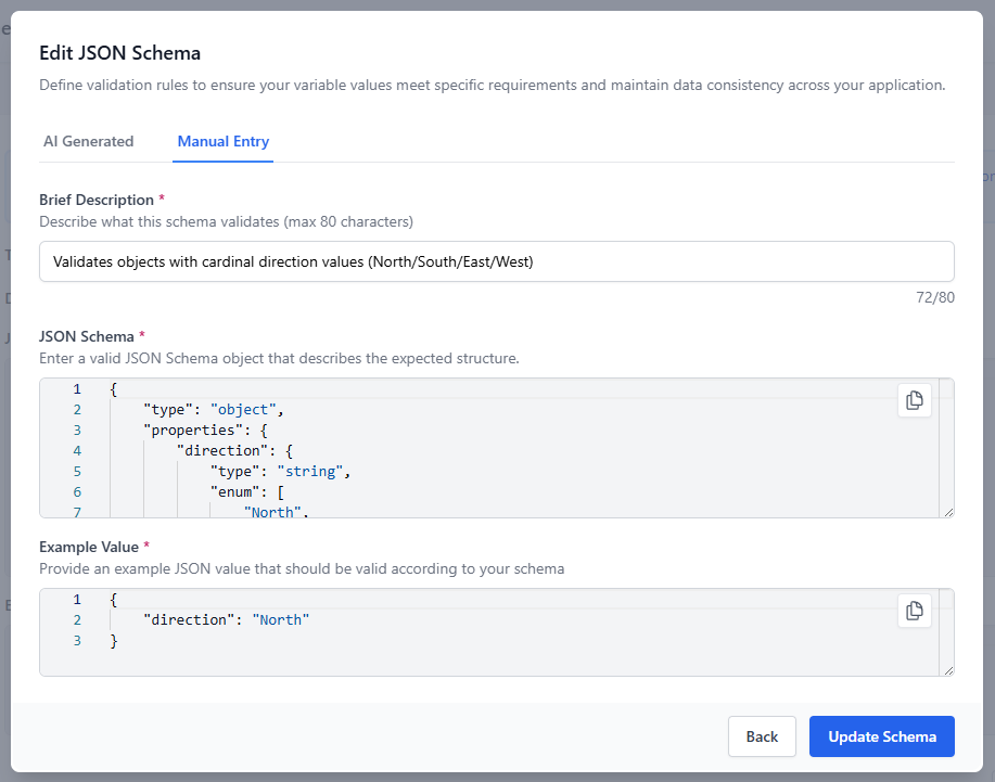 Image of manual entry Schema tab